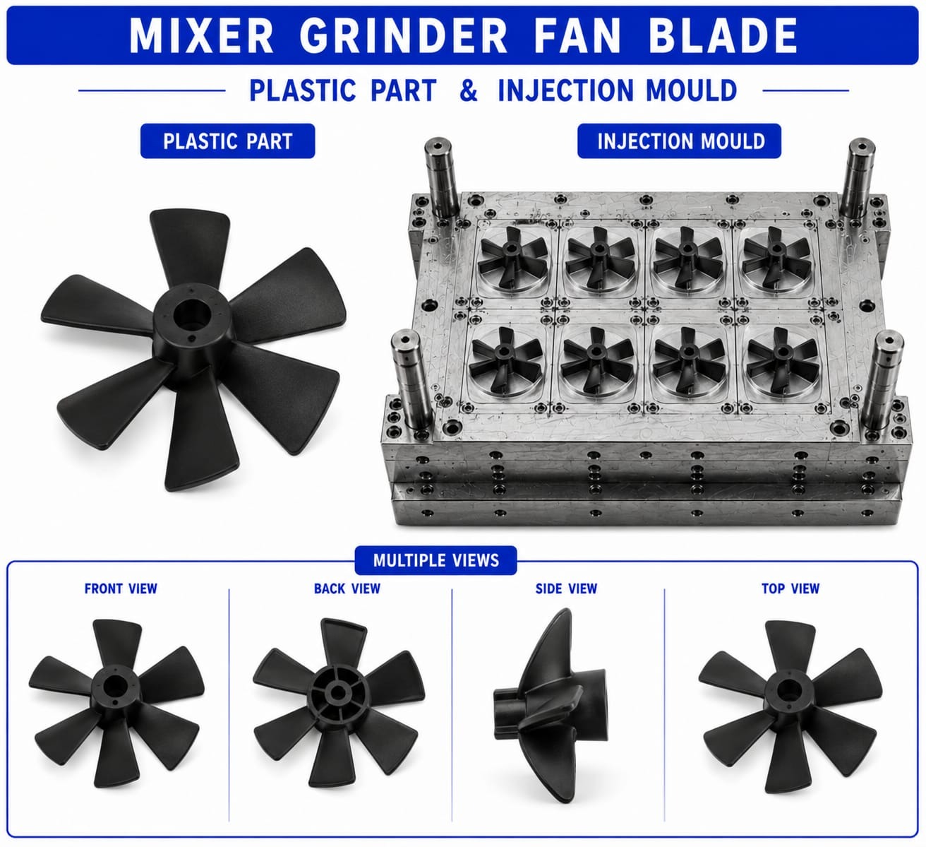 Mixer Grinder Plastic Fan Blade Mould and Moulding Service